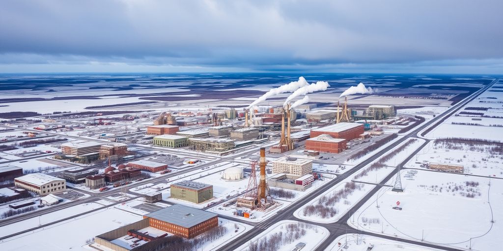 Промышленный пейзаж и заснеженная местность Норильска
